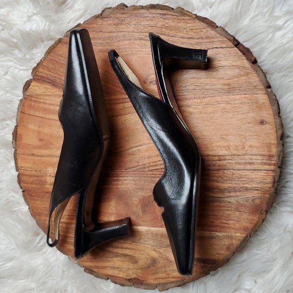 Etienne Aigner Black Leather Slingbacks Heels Size 8.5 M - Picture 2 of 8